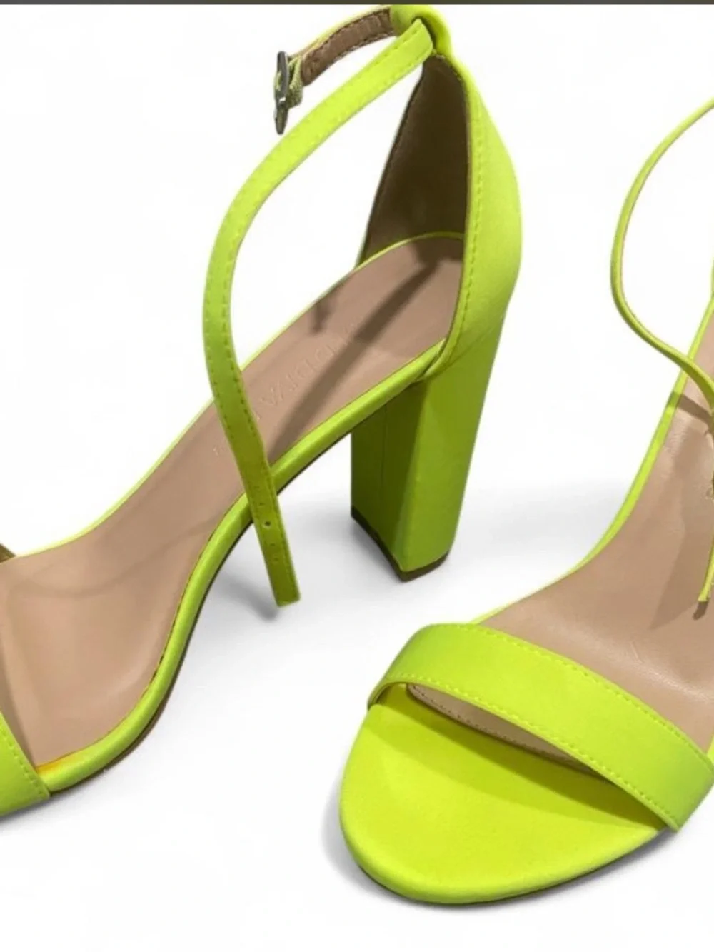 Fashion Nova Neon Lime Block Heel Ankle Strap Sandals